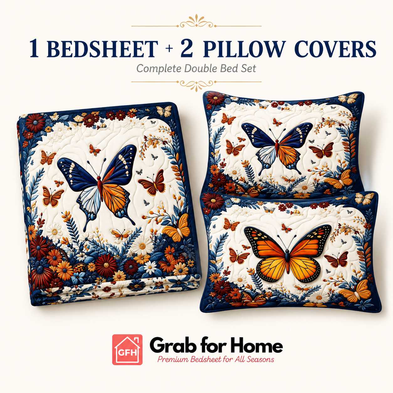 Butterfly Garden 7D Digital Print King Size Cotton Blend Bedsheet Set with 2 Pillow Covers