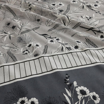 Grey & Blue Floral Double Bedsheet with Quilted Pillow Covers