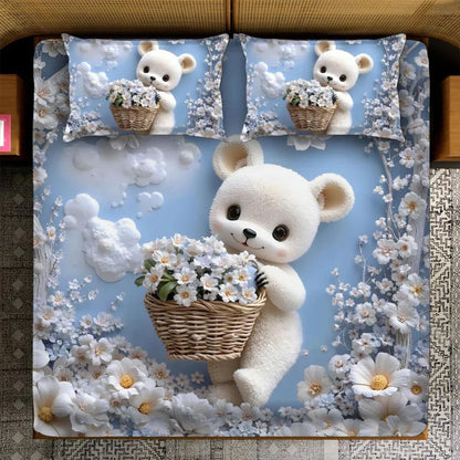 Cute Bunny 7D Digital Print King Size Cotton Blend Bedsheet Set with 2 Pillow Covers