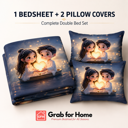 Romantic Couple 7D Digital Print King Size Cotton Blend Bedsheet Set with 2 Pillow Covers