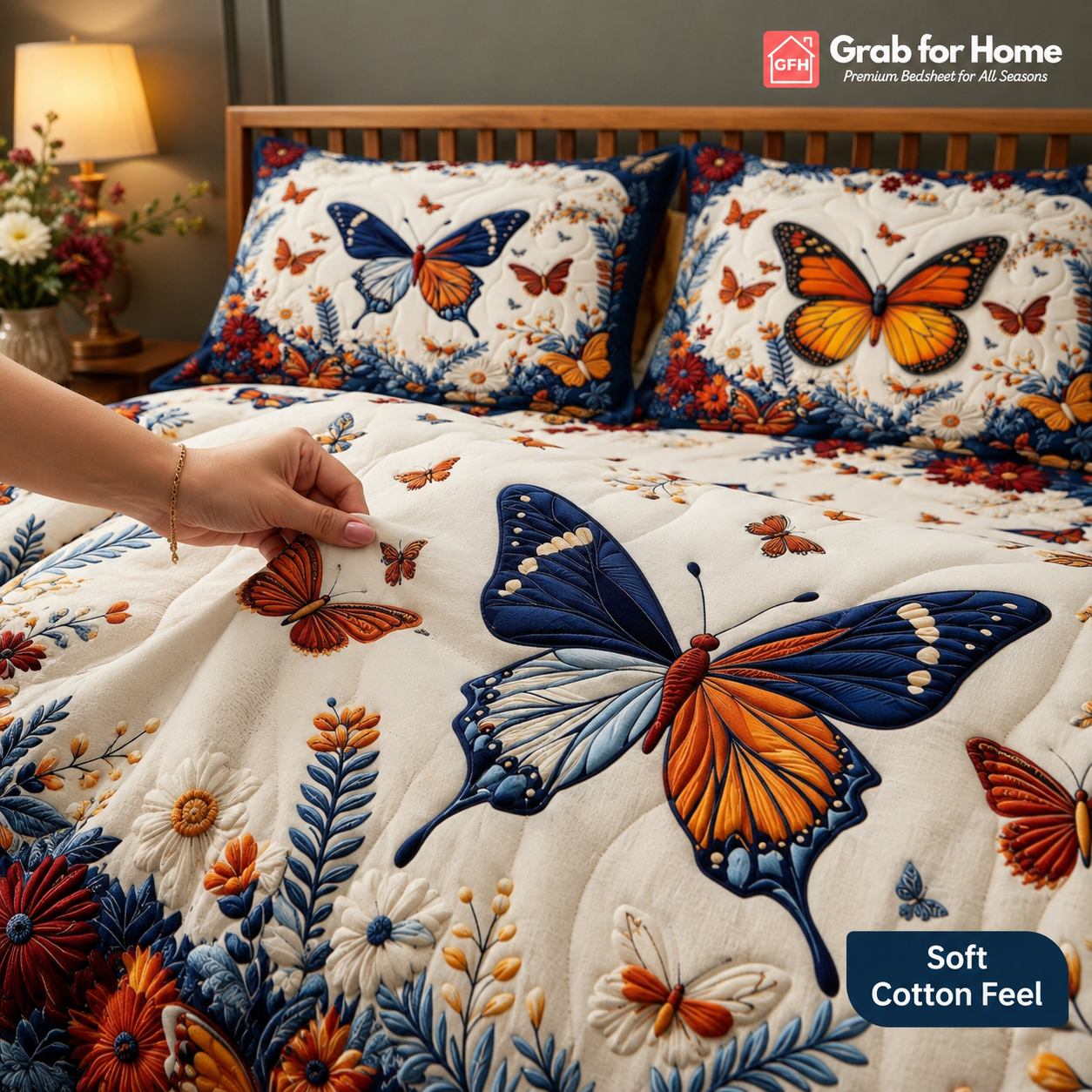 Butterfly Garden 7D Digital Print King Size Cotton Blend Bedsheet Set with 2 Pillow Covers