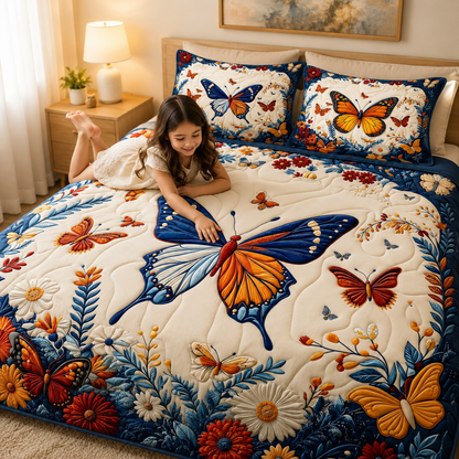 Butterfly Garden 7D Digital Print King Size Cotton Blend Bedsheet Set with 2 Pillow Covers