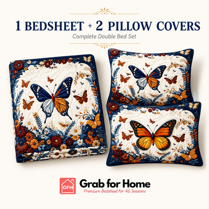 Butterfly Garden 7D Digital Print King Size Cotton Blend Bedsheet Set with 2 Pillow Covers
