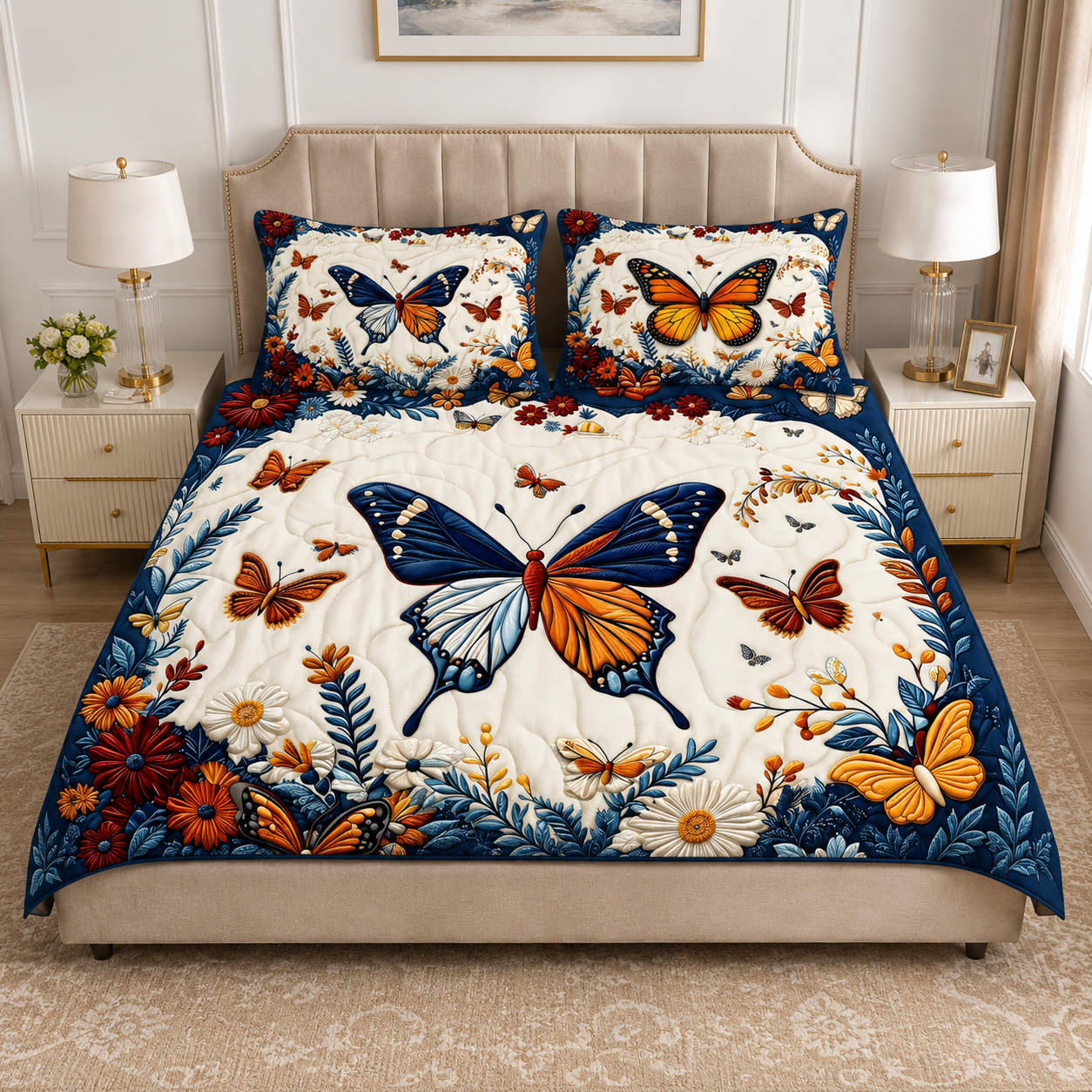 Butterfly Garden 7D Digital Print King Size Cotton Blend Bedsheet Set with 2 Pillow Covers