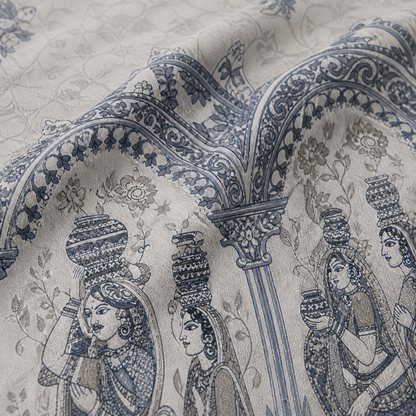 100% Pure Cotton Ethnic Blue Panel Print King Size Bedsheet Set with 2 Pillow Covers