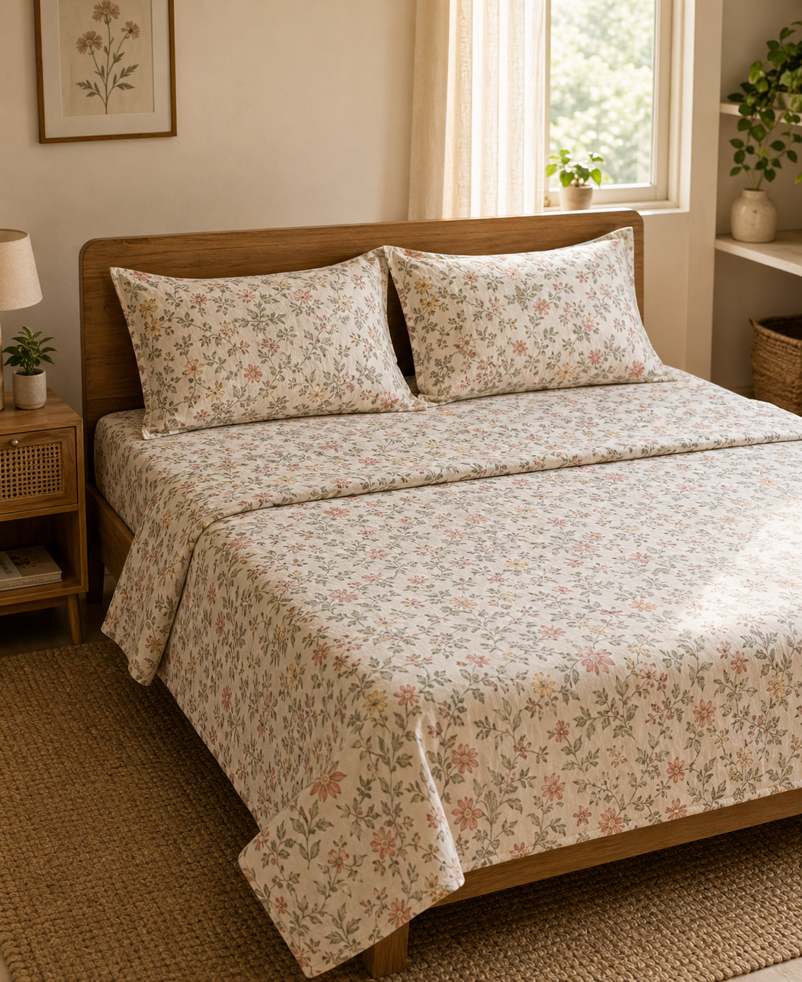 Double bedsheet styled in an Indian bedroom