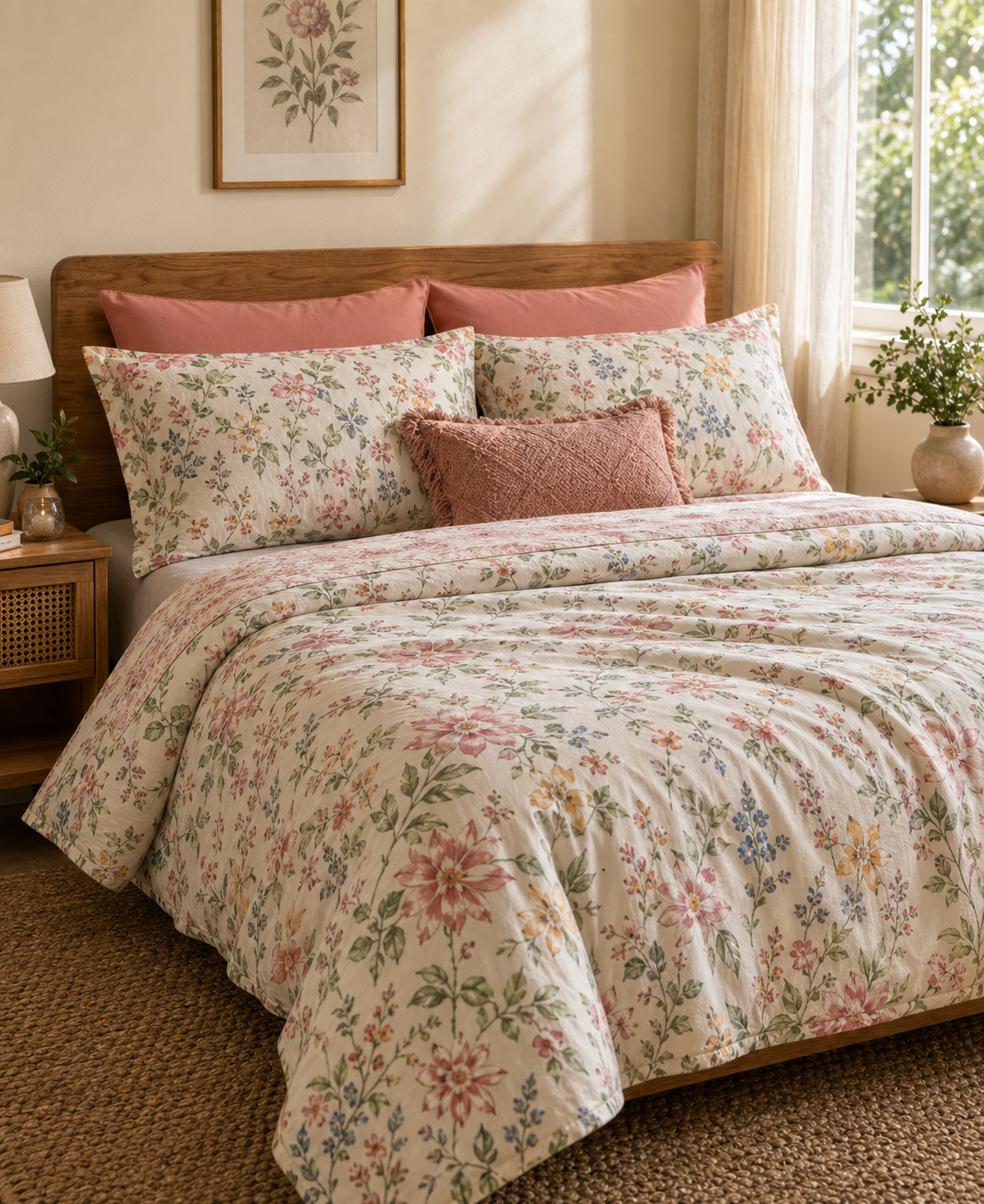 Floral printed bedsheet with pillow covers