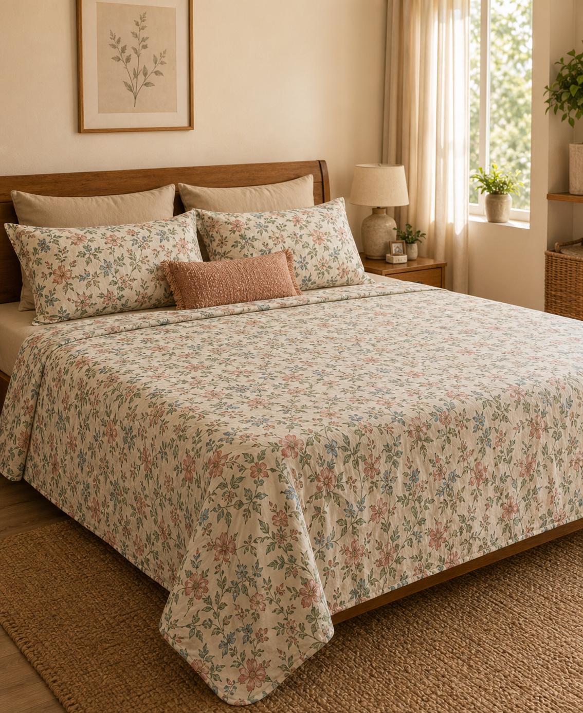 King size bedsheet styled on a larger bed
