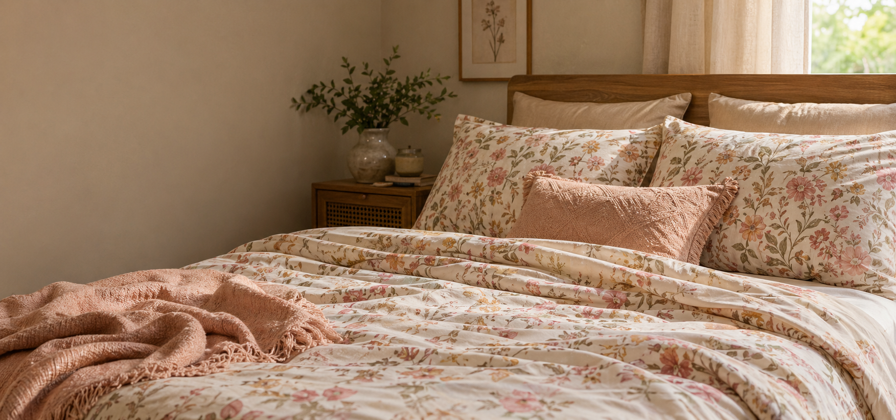 Close view of soft cotton-feel bedsheet texture and relaxed fabric folds